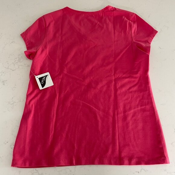 L.L.Bean Casual SS V Neck Pima Cotton Blend T Shirt Top Rose Pink Sz M NWT - Picture 5 of 8